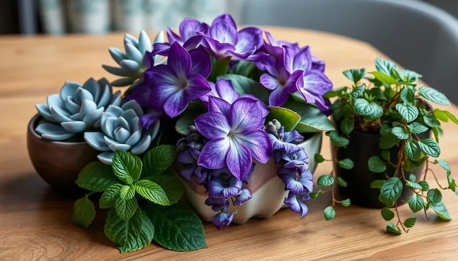 Arranjo de plantas não-tóxicas e seguras para animais de estimação em vasos decorativos