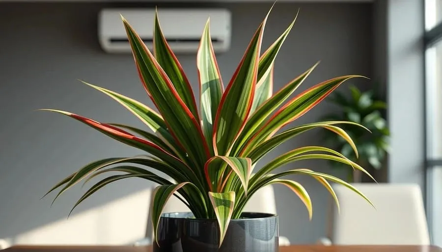 Dracena marginata exuberante em escritório com ar condicionado