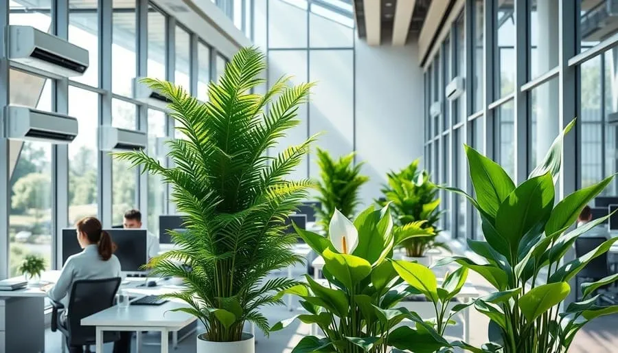 Escritório moderno com plantas exuberantes e ar condicionado